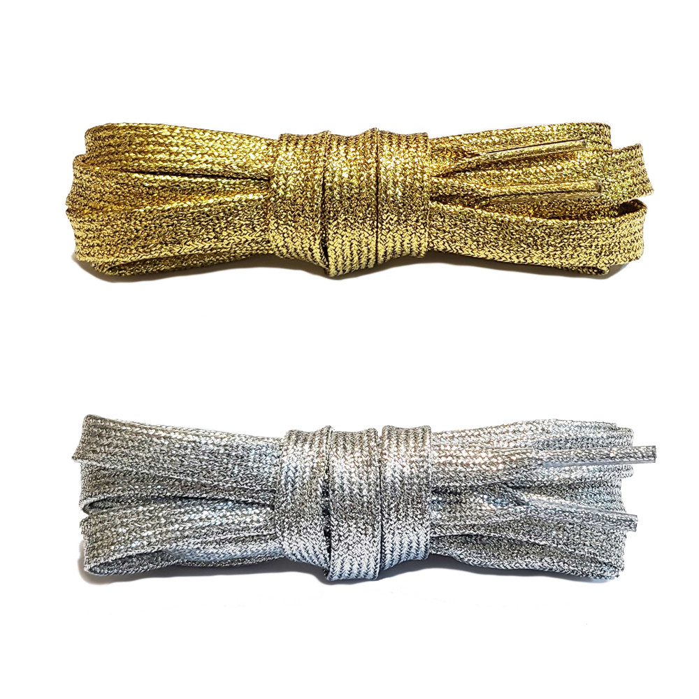 Metallic Thread Flat Shoelaces - Gold - Silver -